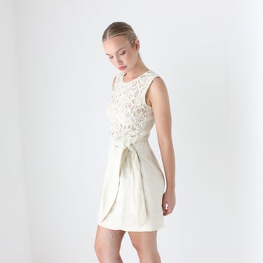 2000s Lela Rose Cream Linen 'Wrap' Cocktail Dress / Elopement / Reception / Bridal Shower 