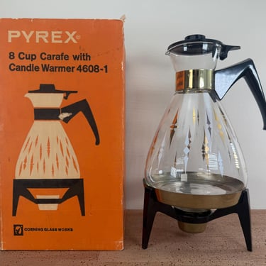 Vintage Pyrex 8 Cup Carafe with Candle Warmer | 4608-1 | Corning Glass Works 