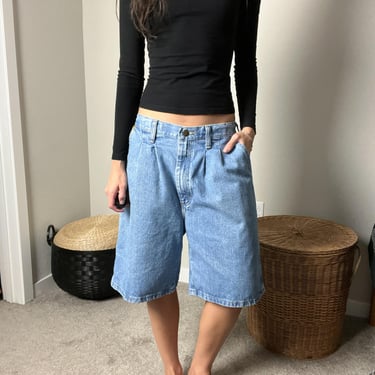 y2k vintage wrangler low rise blue denim bermuda baggy jorts dad jean shorts 