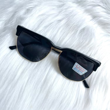 Vintage 80s Black and Gold Dark Tinted Sunglasses 