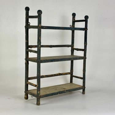 Vintage Faux Bamboo 3 Tier Wooden Hanging Shelf Unit in Deep Bright Blue 