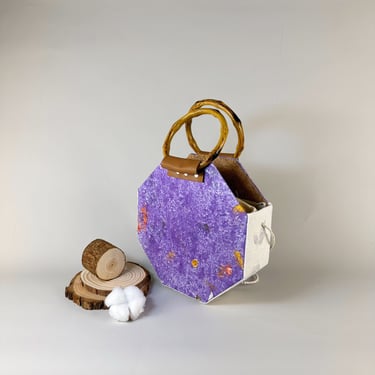 Purple Patchwork Handmade Tote with Bamboo Handle - Unique and Eco-Friendly Gift for Her in Summer 
