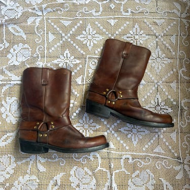 Vintage 1970s Durango Brown Leather Harness Boots - Men's AU 12 / Women's AU 13.5 