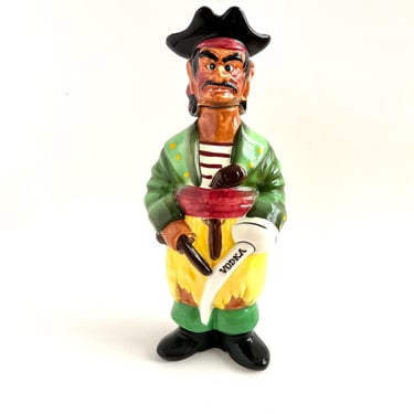 PIRATE LIQUOR DECANTER, Kitsch Pirates, Ceramic Vodka Bottle, Vintage Barware, Captain Flood, 