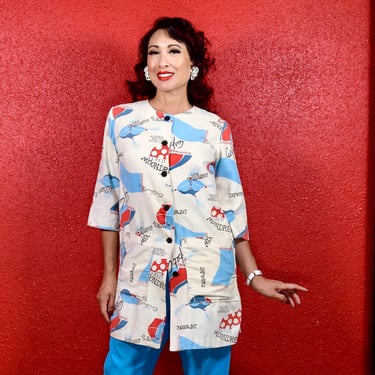 1950s Novelty Print Tunic Blouse 