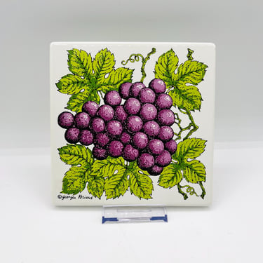 Vintage George Briard Enamel Tile –Purple Grapes and Vine– Mid-Century Modern Pop Art – 1960s Retro Groovy Kitchen Decor by LeChalet