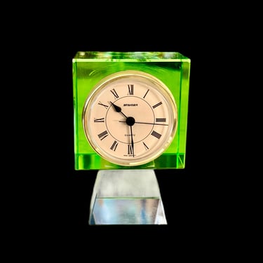 Vintage Mid Century Modern Space Age 1960s 1970s Staiger Glass Clock Green & Clear Pop Era West Germany 