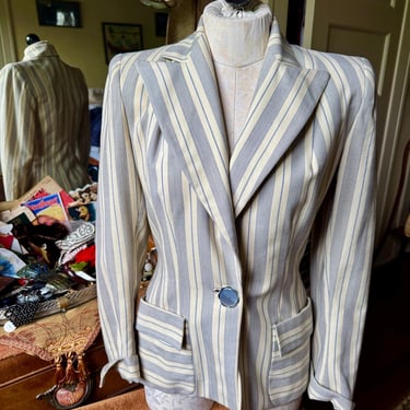 Vintage 1940s Striped Fitted Country Club Blazer Jacket California - Small 