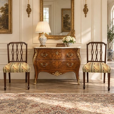 Late 19th Century Ferdinand Keller English Regency Lattice Back Chairs - A Pair 