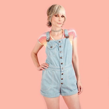 Hang Ten Rainbow Shortalls // Shorts Bib Overalls // Hand Embroidered // Denim Jumpsuit // Vintage 70s Jeans // Rare Romper Playsuit Surfer 