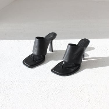 2000s Ellery for Witchery Black Leather Open Toe High Heel Mules / Heeled Sandals Shoes ~ Euro 40 