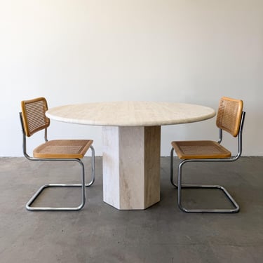 Vintage Travertine Stone Round Dining Table Postmodern MCM 70s 80s Retro Minimalist 