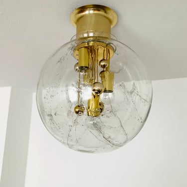 Large Mid-Century Modern Ice Glass Flush Lamp by Doria | 1960s 