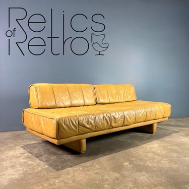 De Sede DS80 Style Sofa Bed Daybed Mustard Yellow Leather Mid Century Vintage Retro MCM 