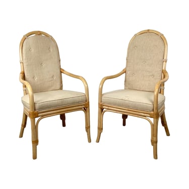 Henredon Vintage Bamboo Lounge Chairs, Coastal Boho Style Pair 