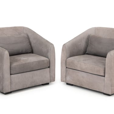 Modern Style Gray Suede Tub Chairs, Pair