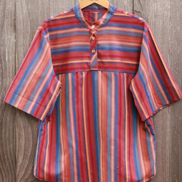 Vintage 70s 80s Striped Henley Short Sleeve Top 