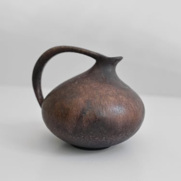 Vintage Kurt Tschörner Ruscha Keramik 313 Round Fat Lava Ceramic Vase Chocolate Brown Beige Earthenware West German Pottery Art Pitcher 
