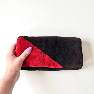 Vintage Fur Purse Sheared Mink Clutch Red 