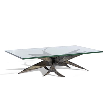 Silas Seandel Brutalist Mid Century Torch Cut Steel Coffee Table - mcm 