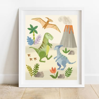 Pastel Dinosaurs 8 X 10 Art Print/ Prehistoric Carnivores Wall Decor/ Science & Nature Illustration/ Kids Bedroom Giclee Print 