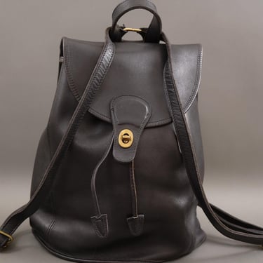 Vintage 90s Coach Leather Backpack Drawstring Turnlock Black USA Made - Classic Minimalist 