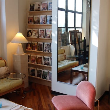 Newly Upholstered Vintage Tubular Chrome Lounge Chair - Dusty Pink (prop rental only)