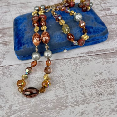 Hattie Carnegie Retro 1950s Signed Beaded Costume Jewelry Set or Parure with Necklace, Bracelet, and Earrings 