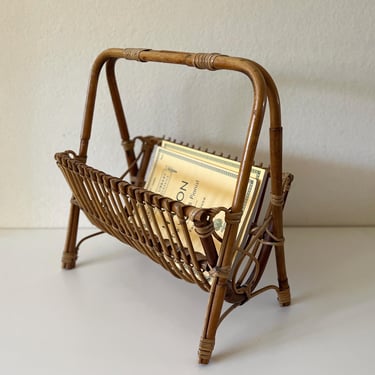 Vintage Bamboo and Rattan Magazine Rack - Boho Style - Franco Albini 