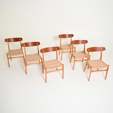 Set of 6 CH23 Dining Chairs by Hans J. Wegner for Carl Hansen & Søn, 1950s Danish Modern Teak and Beech Chairs 