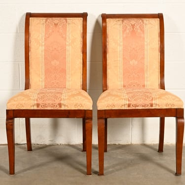 Baker Furniture Style Regency Carved Mahogany Dining Chairs, Pair