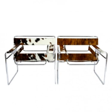 Pair of Haired Hide Wassily Chairs by Knoll