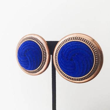 vintage earrings stud earrings big round statement earrings royal blue velvet earrings cocktail earrings handmade earrings 