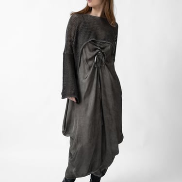 Strappy Satin Ruche Detail Maxi Dress and Open Knit Shrug