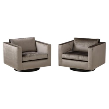 Pair of Swivel Cube Lounge Chairs by Harvey Probber, unlabeled.