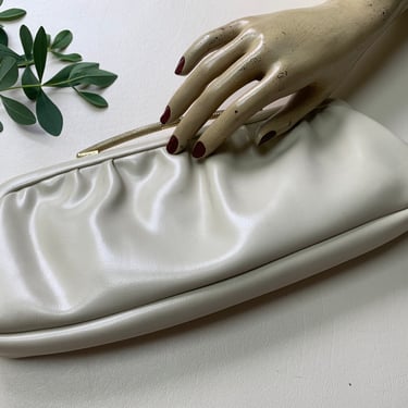 Vintage 1960s Ivory Beige Faux Leather Clutch Bag or Strap 