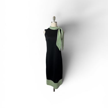 1960s Mary Dobbs Black Shift Dress with Tie 