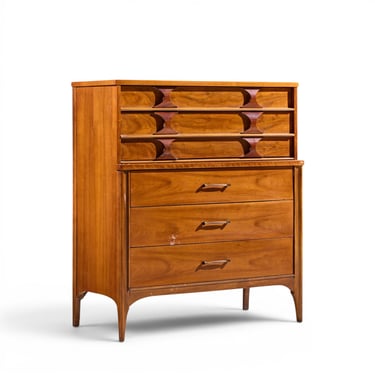 Kent Coffey Perspecta Mid Century Walnut and Rosewood Highboy Dresser - mcm 