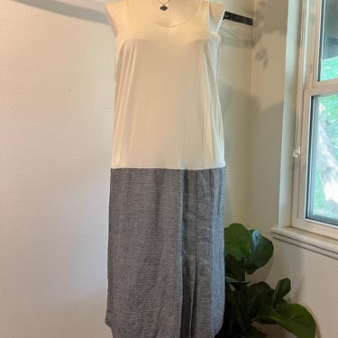 Vintage Sheer White Tank Overall Herringbone Skirt Dress Size XL 16 USA Made 