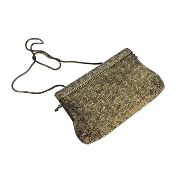 Vintage Silver Scallop Beaded Clutch Shoulder Purse Bag Walborg Hong Kong 