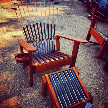 Deluxe Adirondack Chair with Ottoman, Golf Club Chair, Unique Patio Chairs, Wood Adirondack Chair, Wooden Chair Set, Porch Chair, Golf Lover 