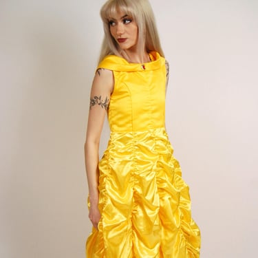 Princess Bubble Dress (XS) vintage y2k yellow gathered puff skirt 