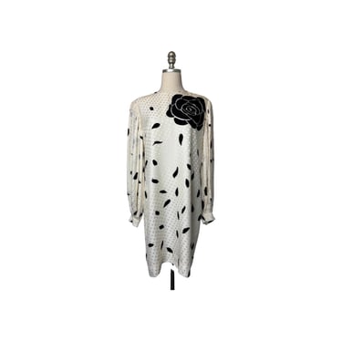 1980s David Hayes Silk Petal Polka Dot Dress 