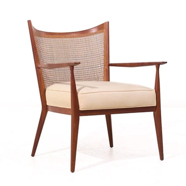 Paul McCobb for Directional Mid Century Walnut and Cane Lounge Chair - mcm 