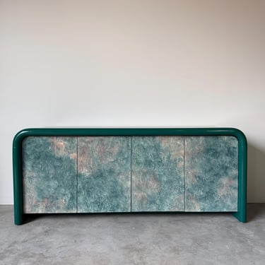 1980s Postmodern Green Lacquer Four-Door Sideboard / Credenza 