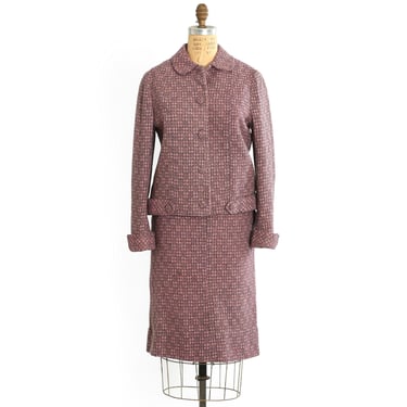 Vintage 60s Purple woven tweed 2pc skirt suit 
