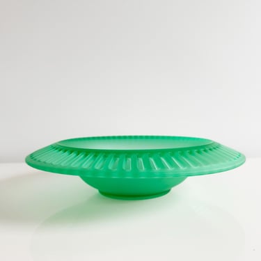 Tiffin Franciscan Satin Glass Green Uranium Openwork Fruit Bowl Ohio USA Vintage 1920s 