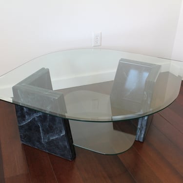 Vintage Faux Marble Coffee Table: 80's Art Deco Cocktail Table 