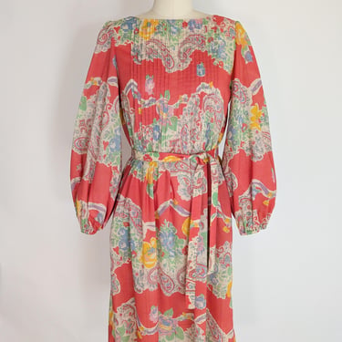 Vintage 1970s Albert Nipon Paisley Dress | S 