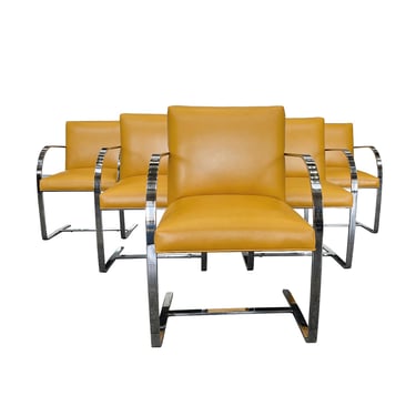 Chrome & Yellow Leather Chairs in the Style of Ludwig Mies van der Rohe & Lilly Reich - A Set of 6